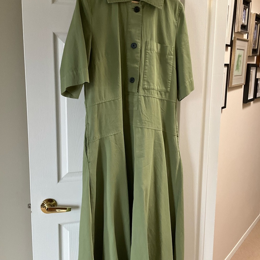 Toast Olive Green Shirt Dress with Button Front